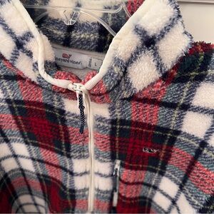 Vineyard Vines Women’s Large Christmas Holiday Plaid Quarter Zip Shirt Jacket